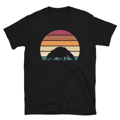 Retro Zonsondergang Dierenliefhebber Wasbeer Silhouet Korte Mouw Unisex T-Shirt