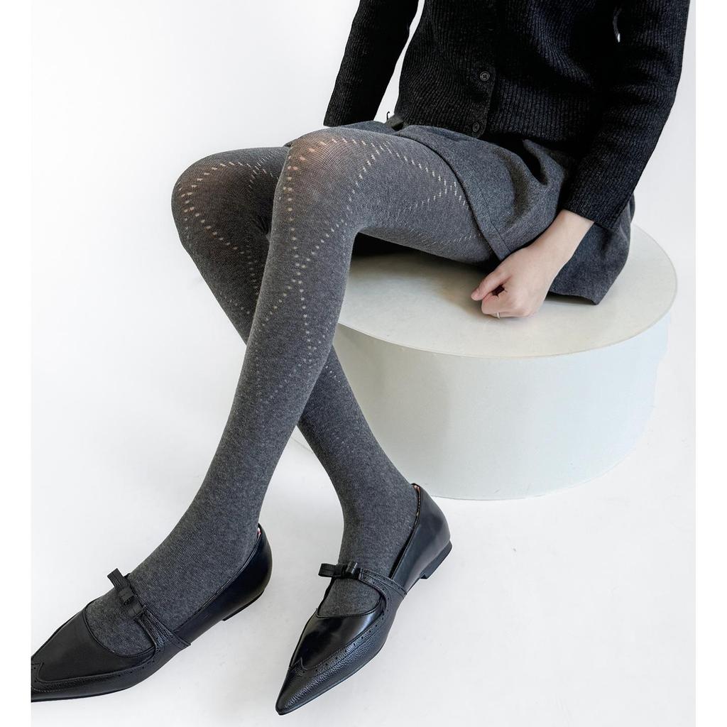 Retro Diamond Jacquard Stretch Cotton Tights for Women - Slimming Korean Style Hollow Out Pantyhose for Autumn and Winter