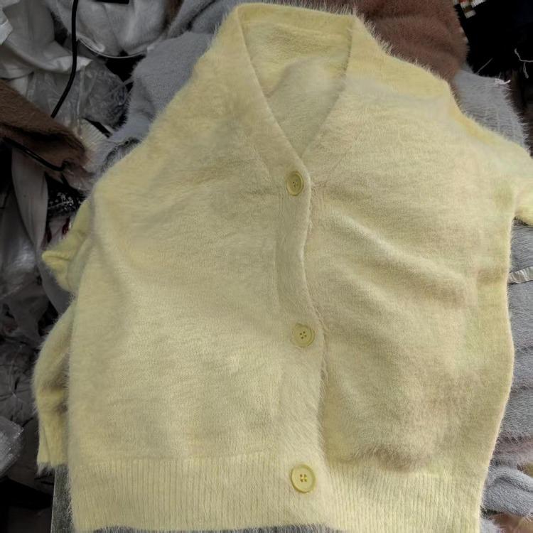 Women Mink Knitted Sweater Solid Color Cardigan Loose V Neck for Autumn Winter