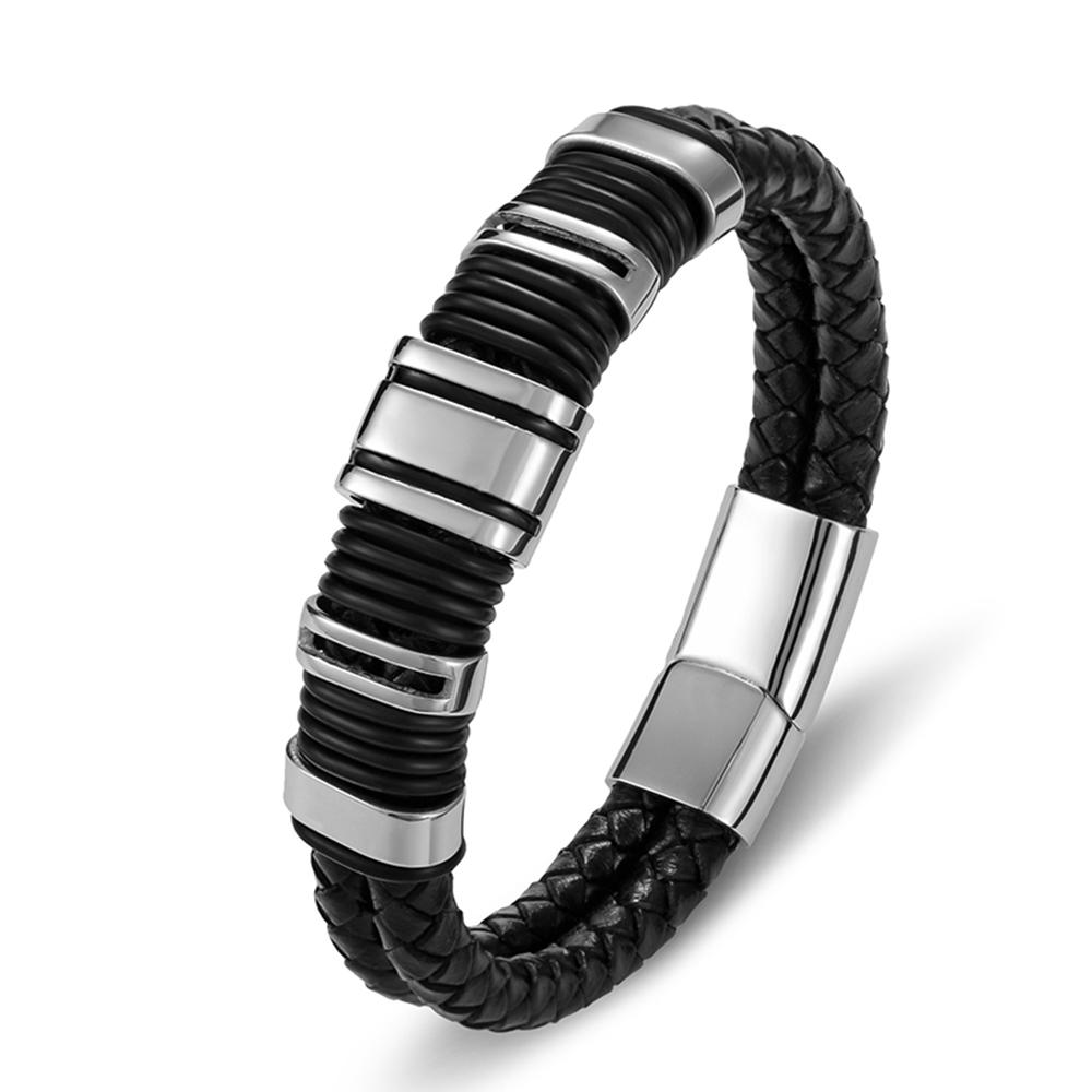 TYO Magnetic Stainless Steel Leather Bracelet for Men Punk Custom Rope Knitted Jewelry Accessories