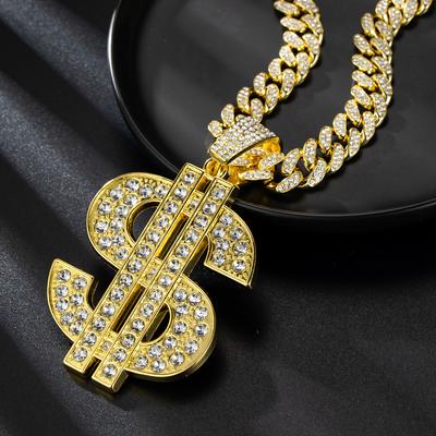 Modische Hip Hop Dollar Anhänger Halskette mit 13mm Cubanischer Kette US Dollar Geldzeichen Halsketten Rap Rock Punk Schmuck für Mann Geschenk