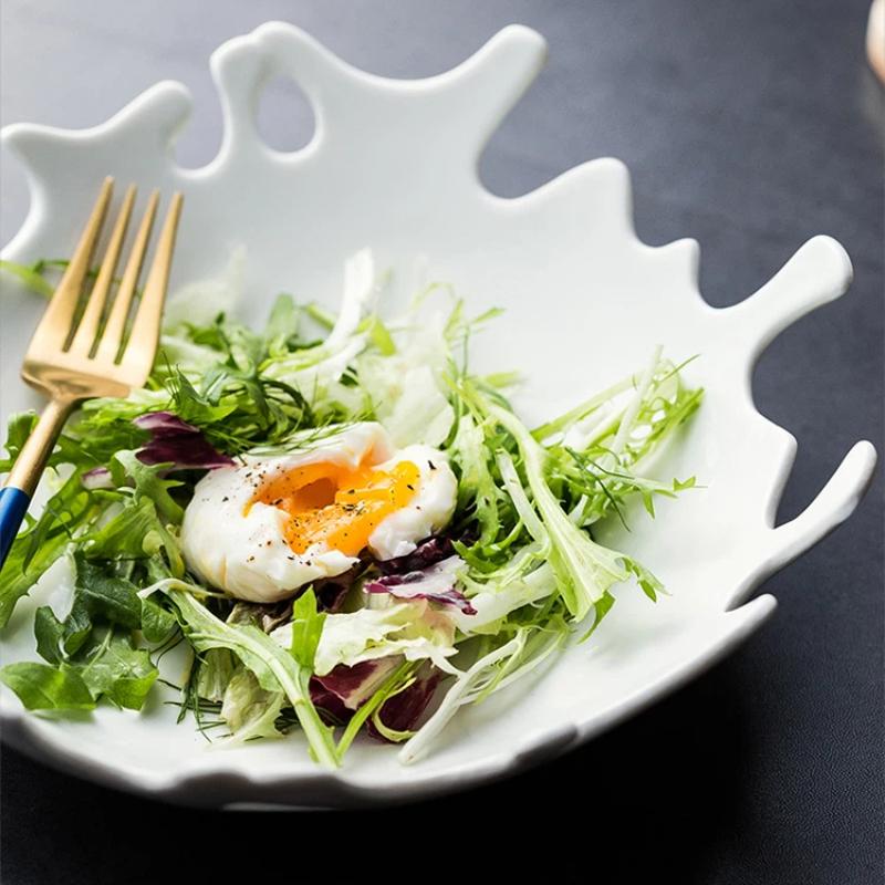 Creative White Irregular Ceramic Plates – Coral Shape Salad, Dessert & Dinner Porcelain Dish Set for Home Kitchen