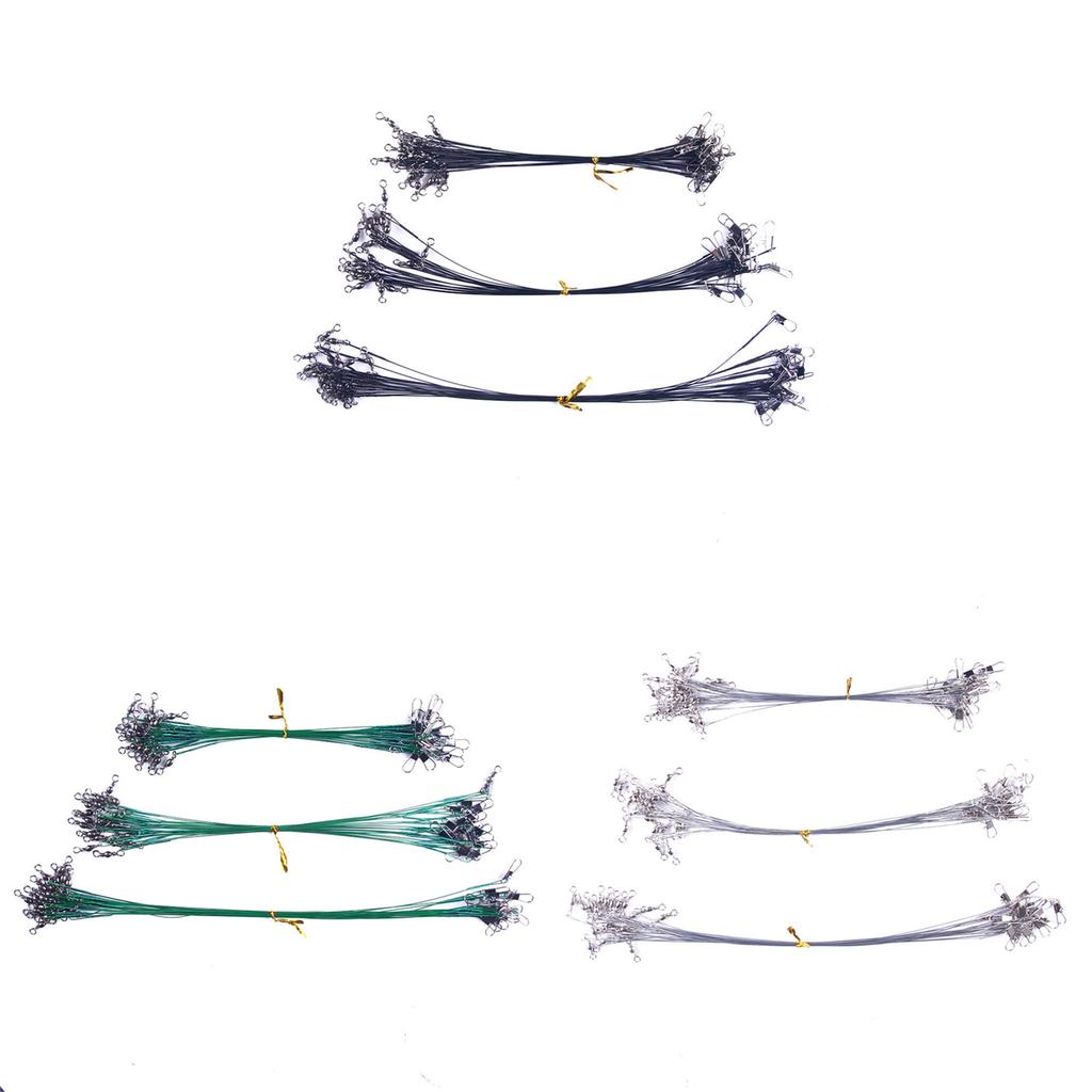 50Pcs 15cm/20cm/25cm High Strength Fishing Wire Leaders Heavy Duty Fishing Stainless Wire Leaders with Swivels and Snaps