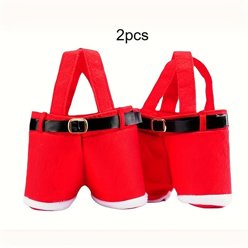 

2/6pcs Santa Claus Pants Gift Bags with Golden Buckle Closure , Open Legs & Hanging Loop - Reusable Christmas Party Decorations, 23x17cm