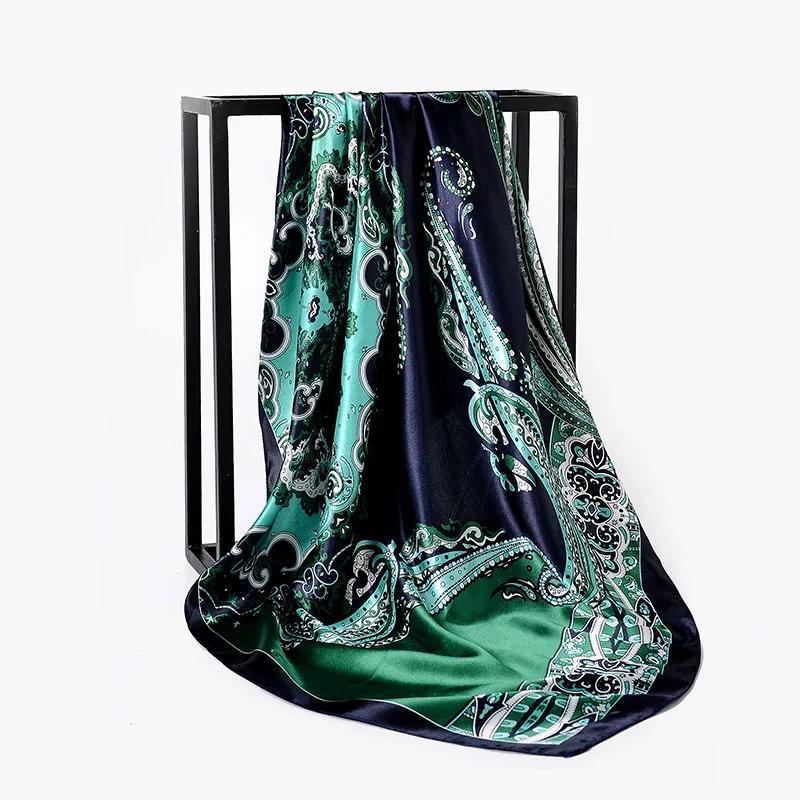 90cm Square Shawls Women Hijab Scarf For Hair Fashion Print Kerchief Neck Scarves Female Silk Satin Bag Scarfs For Ladies Banada