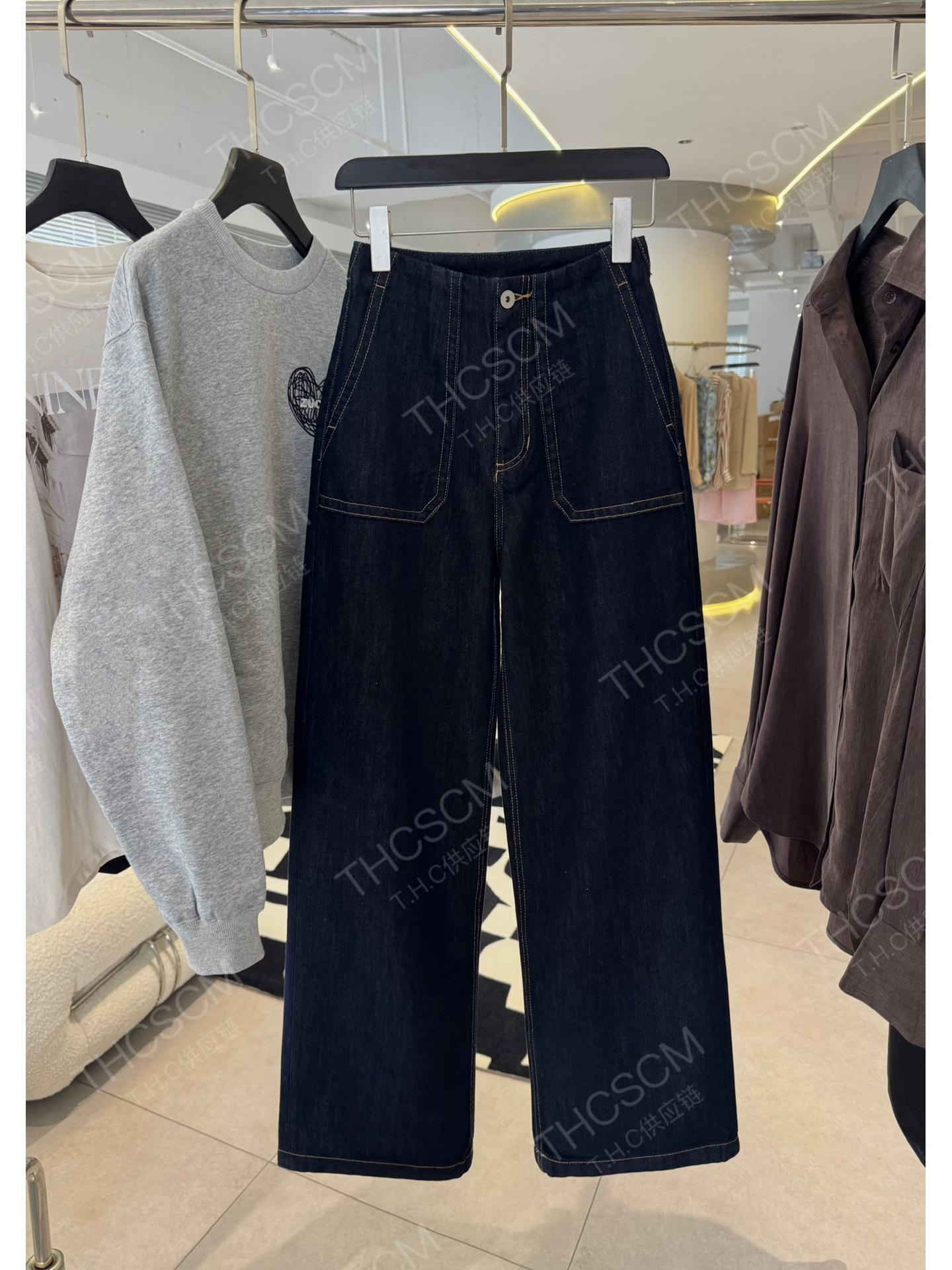 Early Spring Tencel Cotton High-Waist Wide-Leg Denim Pants with Contrast Stitching 28 джинсовый синий