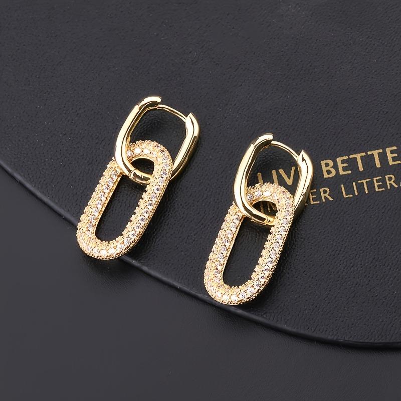 Geometric Oval Rectangle Hoop Earrings For Women Zircon Wedding Jewelry Elegant Dangle Earings