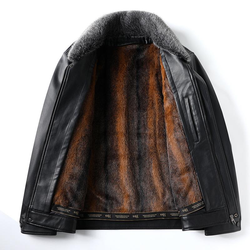 Winter Neue Herren Lederjacke Business Casual Stehkragen Plus Samt Verdickt Abnehmbares Fellfutter Papa Lederjacke