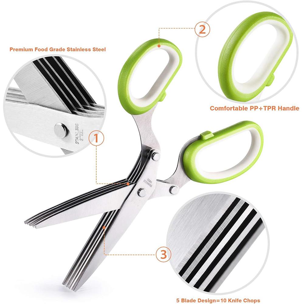 1PC 5 Layers Multi-functional Stainless Steel Kitchen Knives Shallot Sushi Shredded Scallion Cut Herb Spices Scissors