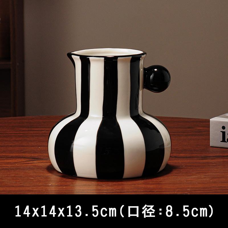 Ceramic Stripes Vase Flower Arrangement Chinese Retro Decoration Porcelain Bottle Flower Vase Home Decoration Accessories