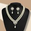 Elegant Multi-Layer Women's Pearl Necklace and Earring Set for Weddings and Banquets
