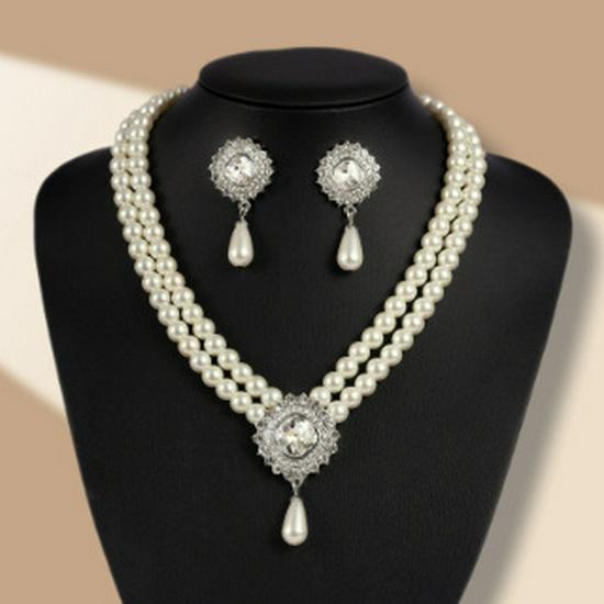 Elegant Multi-Layer Women's Pearl Necklace and Earring Set for Weddings and Banquets