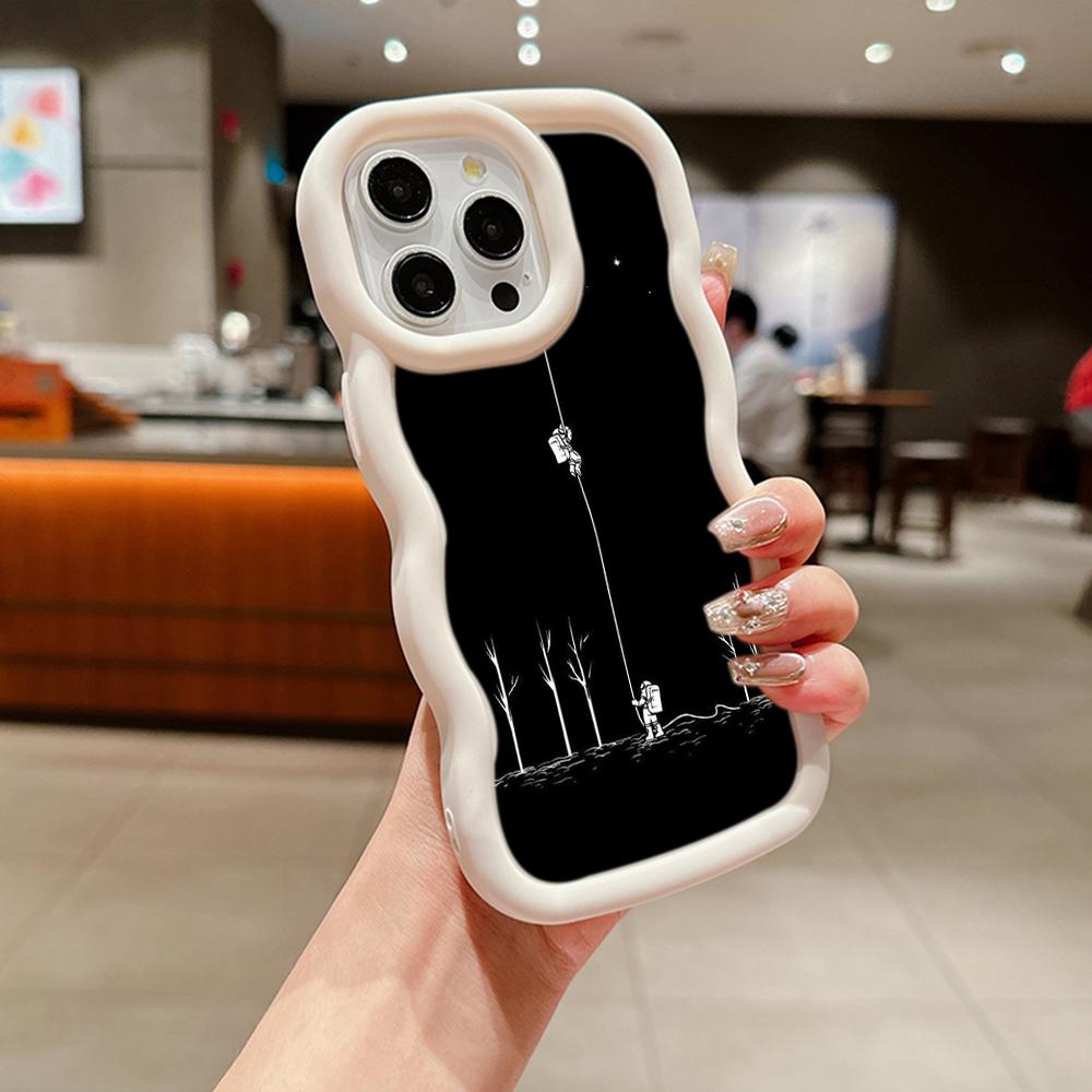 Ae97 Space Moon Astronaut Black art Protective Phone Cases for iPhone 14 13 Pro Max 11 12 15 Plus Infinix Hot 40i Smart8 Tecno Big Wave TPU Back Cover