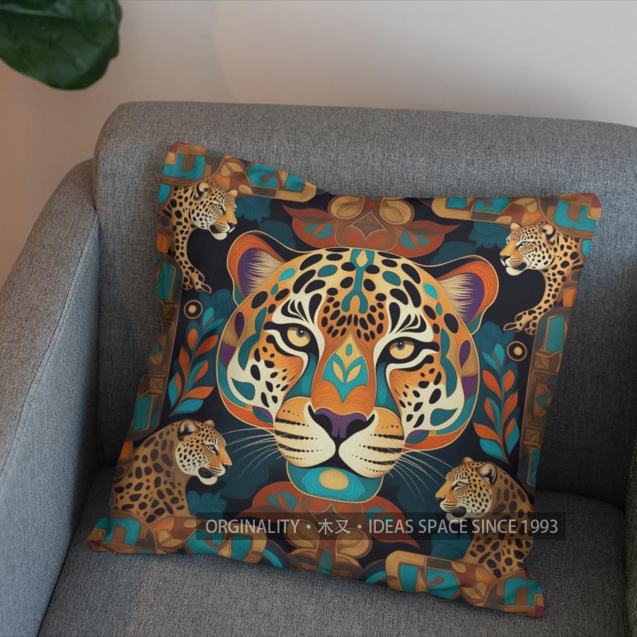 2D Colorful Geometric Leopards Pattern Pillow Cover Pattern Cushion Cover Suitable For Sofa Bedroom Car Pillow Cover