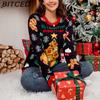 BITCED Women's Casual Oversized Slouchy Sweater Christmas Tree Contrast Colour Jacquard LED Colour Lights Christmas Sweater