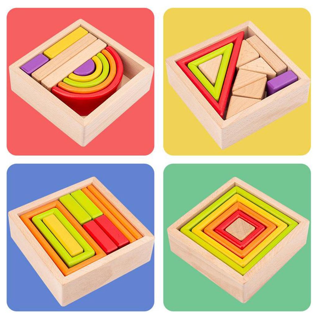 Wooden Rainbow Stacking Game Learning Toy Geometry Building Blocks Educational Toys for baby Toddlers