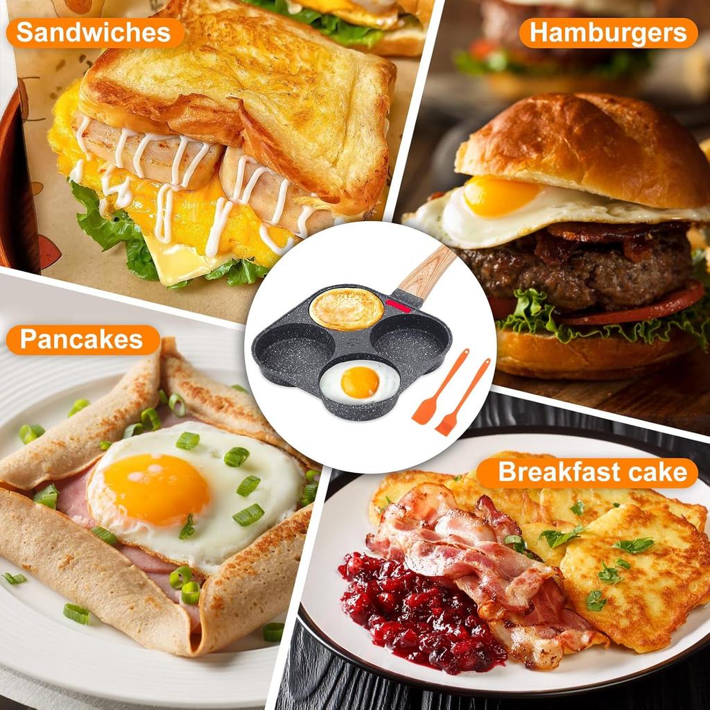 4-Cup Egg Pan Nonstick, Healthy Aluminum Omelette Pan, Breakfast Omelette Skillet for Fried Eggs Cooker, Pancakes, Suit