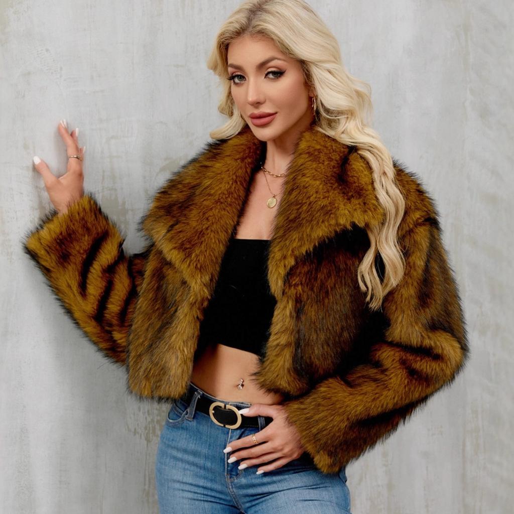 Women's Autumn and Winter New Imitation Fur Jacket Top, Women's Artificial Fur Short Plush Jacket