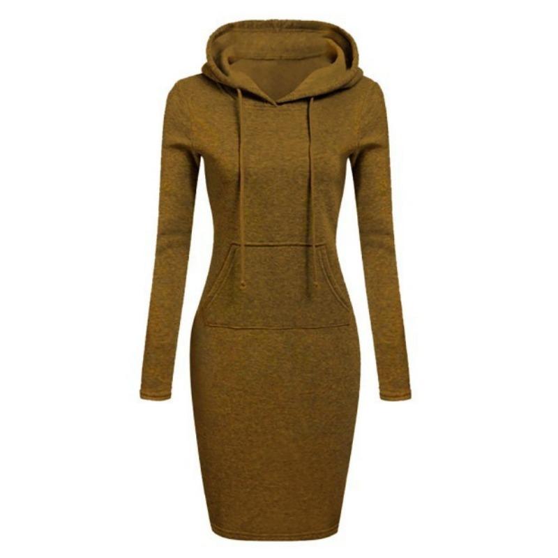 Autumn and winter new solid color hooded long-sleeved ladies dress, fashion sports street classic all-match mid-length skirt female vitality 887