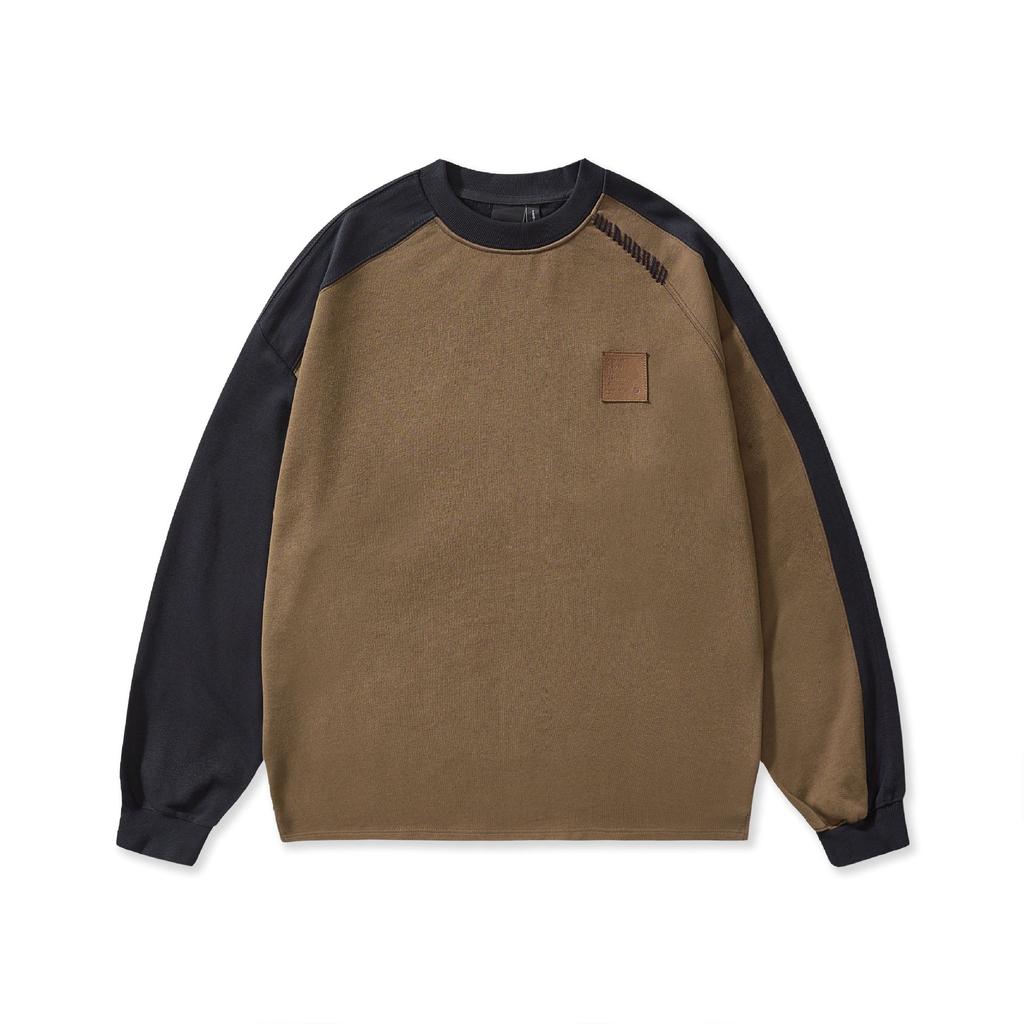 High-End 420G Heavy Splicing Design Long-Sleeved Sweater Men'S Contrasting Color Loose Casual Top