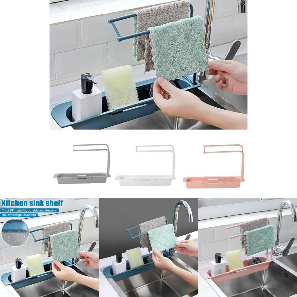 Expandable Telescopic Sink Rack Holder With Adjustable Storage For Kitchen Essentials