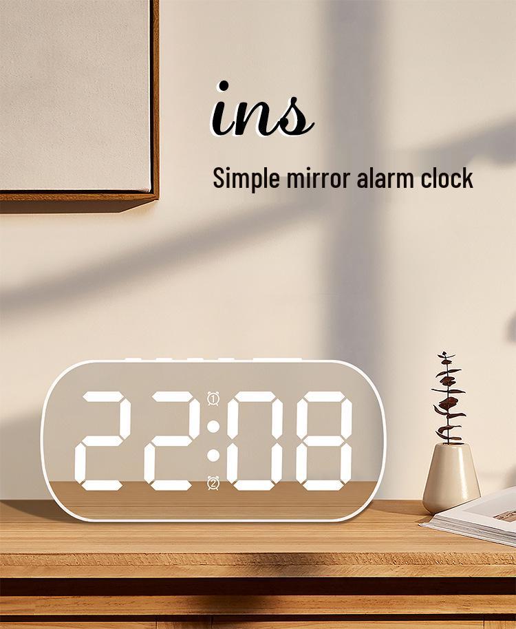 Minimalist LED Digital Display Alarm Clock with Mirror Surface for Students and Children - Model 6637.