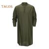 Men's Cotton Linen Kaftan Long Sleeve O-Neck Robe Solid Color Button-up Collar Thobe Breathable Arabic Clothing for Prayers Casual Wear