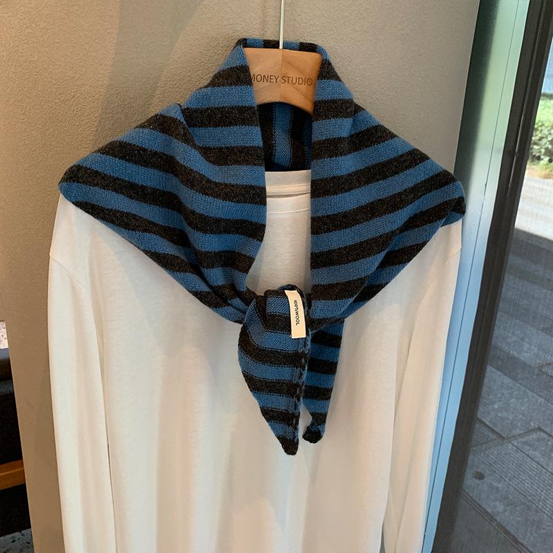 Triangle scarf headscarf knitted striped scarf women s multi-functional personality small scarf scarf striped shawl triangle scarf one size fits all
