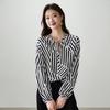 SOFSIL 2026 Spring Elegant Black White Stripe Silk Shirt