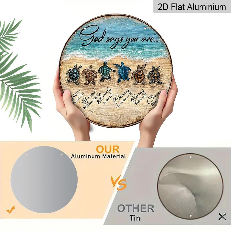 2D Flat, 1pc Sea Turtle Bible Verse Wall Decor, Round Aluminum Sign for Home, Office, Bathroom, Porch, Living Room - Vintage Sea Turtle Plaque with