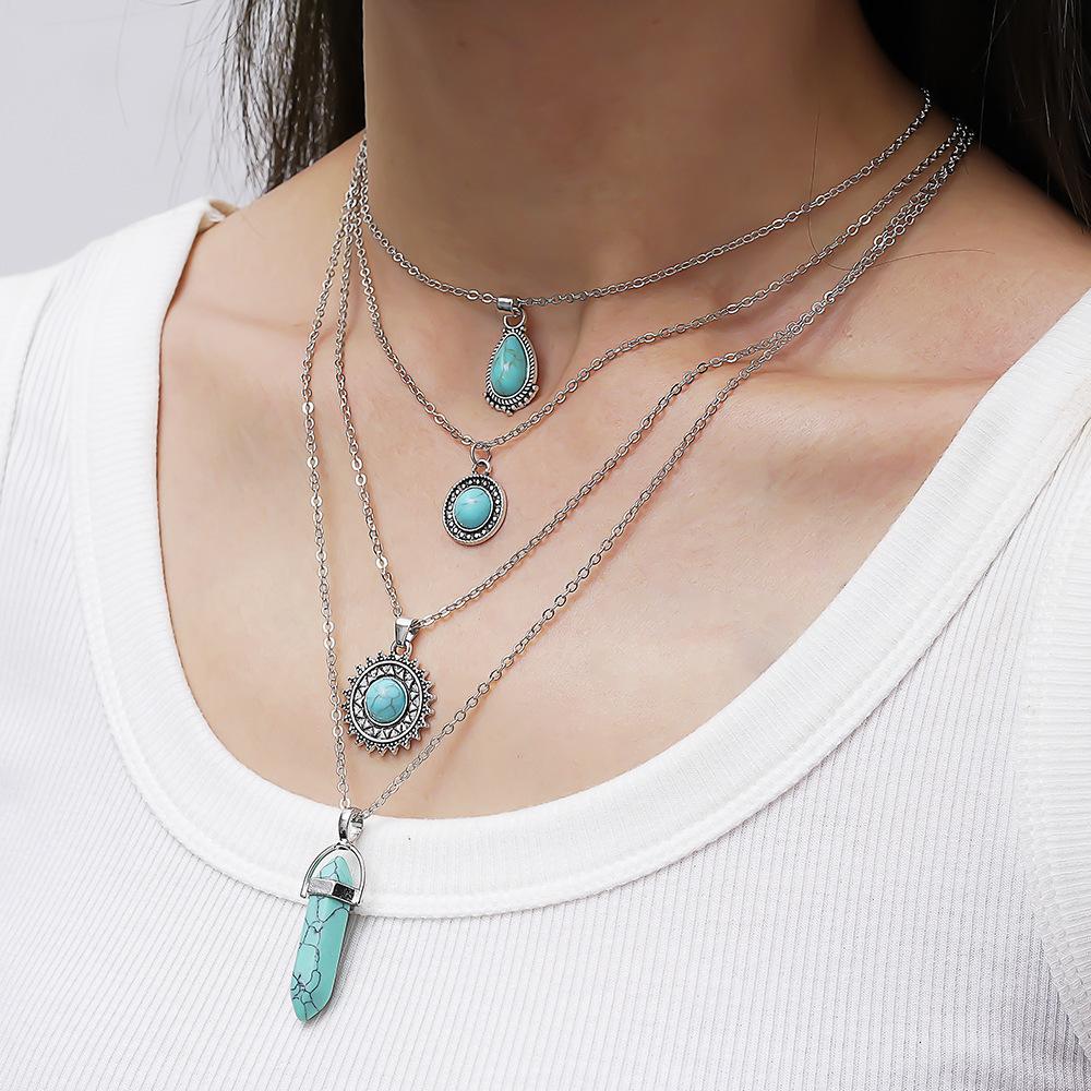 Personality Necklace Set Turquoise Fashion Bohemian White Green Flower Necklace