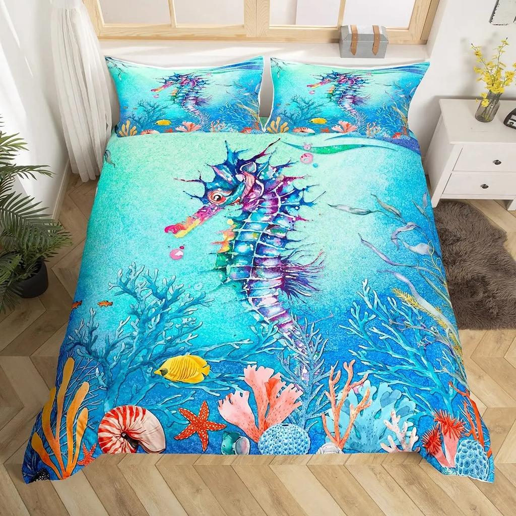 3D Octopus Sea Turtle Duvet Cover Retro Sailboat Crab Reptile Bedding Set Marine Mediterranean Style Jellyfish Comforter Cover