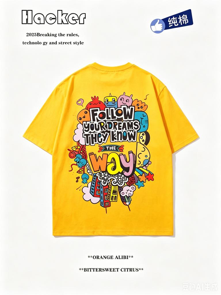 American Cartoon Graffiti Print ShortSleeved TShirt Unisex And Unisex Loose Design Feeling Half Sleeved New Trend Street