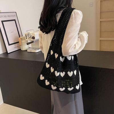 2024 Women's Heart Cutout Knitted Tote: Large-Capacity Handbag, Beach & Shopping Bag