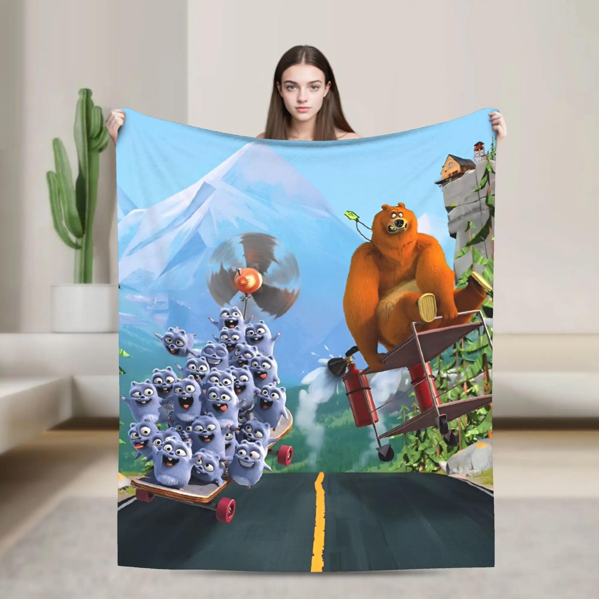 Grizzly and Lemmings Flannel Throw Blanket Arctic Wildlife Design for Home Decor Soft Warm Bed Blanket 75X95CM