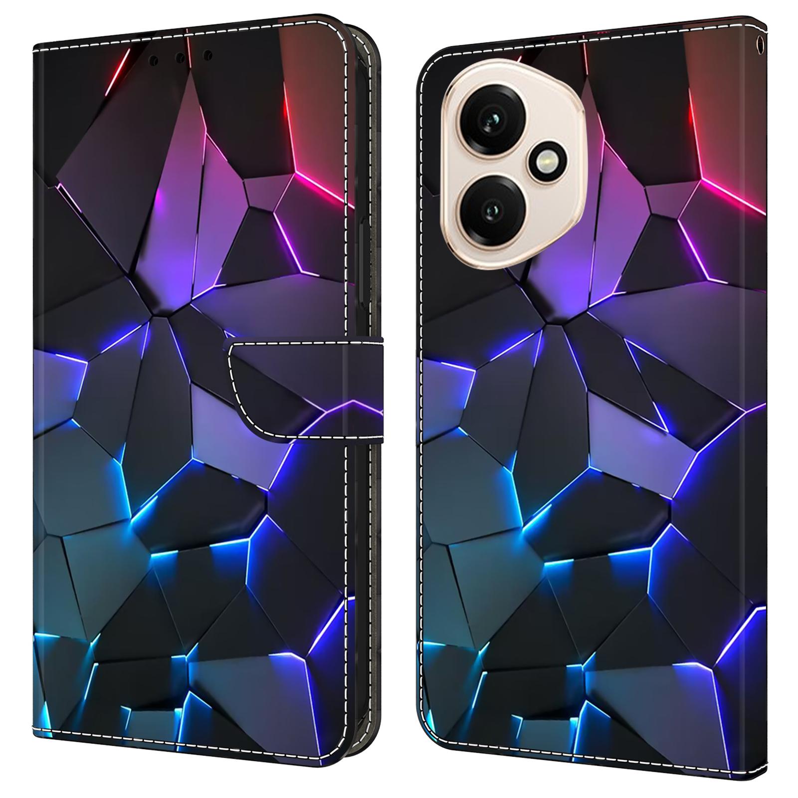 

For Honor 400 5G (Global) Case with Card Slot Pattern Printed TPU+PU Leather Flip Phone Cover Blue Cracks