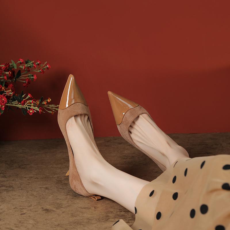 

Кашемировая вставка, стиль тысячи золотых, высокие каблуки, новинка осени, остроносые кожаные элегантные туфли-лодочки 39