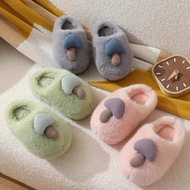 Thick-bottomed autumn and winter original mushroom cotton slippers female couple indoor non-slip parent-child household v fluffy slippers