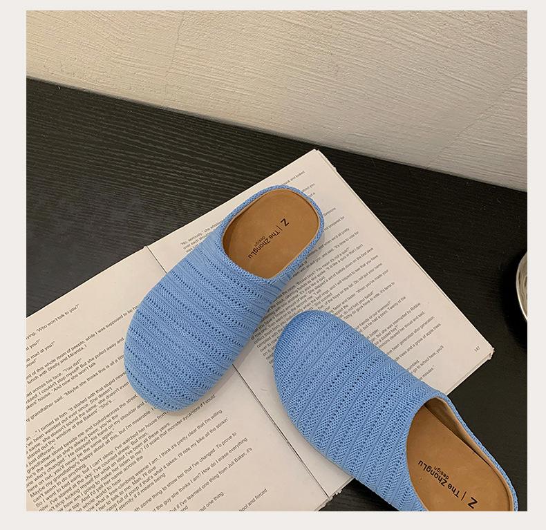 Retro Niche Woven Bag Head Half Slippers Women's Outer Wear Summer Lazy One Pedal Comfortable Soft Sole Square Head Muller Shoes