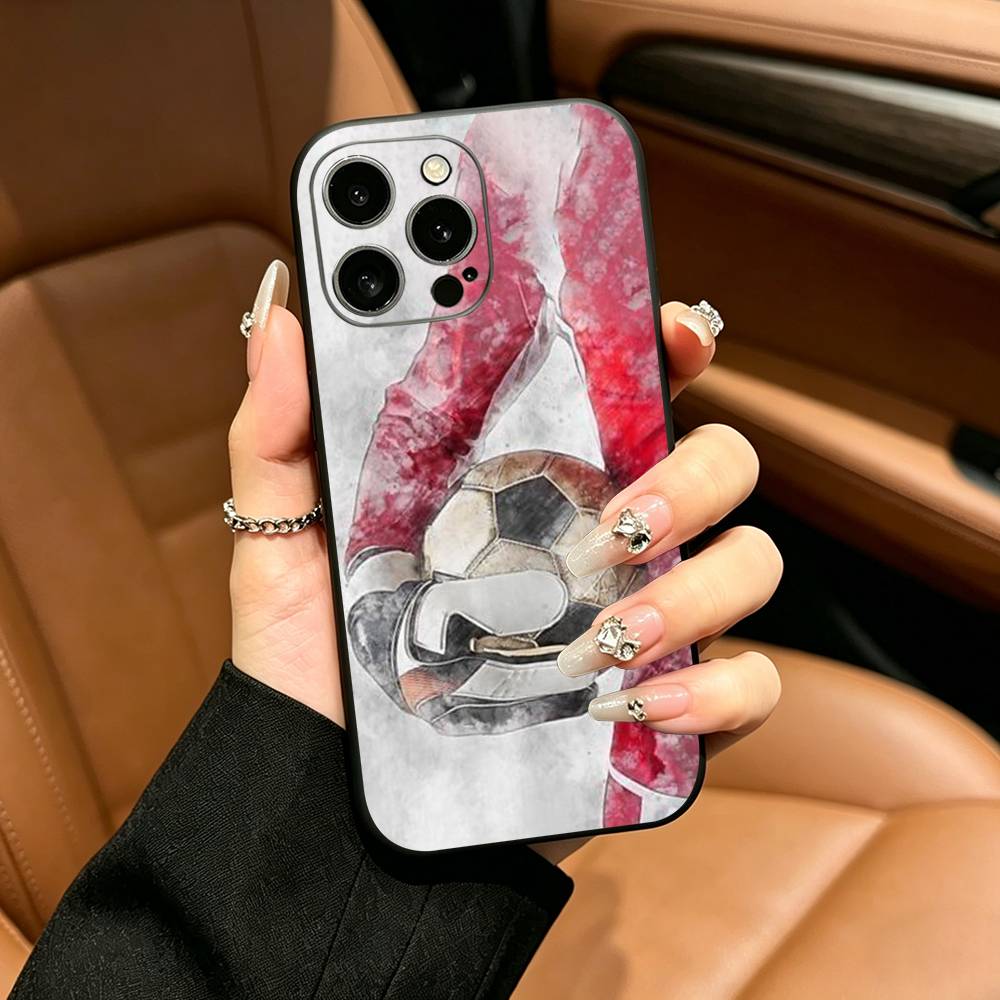 Football pattern Phone Case For iPhone 12 13 14 15 16 17 Pro Max, Lightweight and practical Soft Black Cover