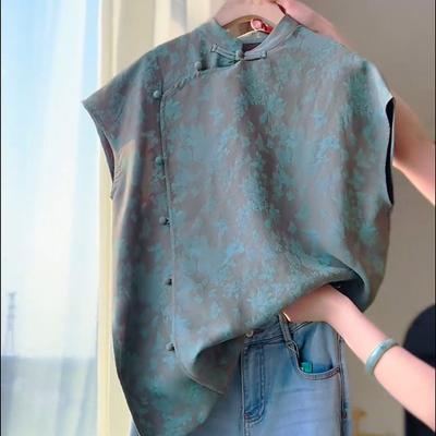 Chinese Style Women's Blouses Korean Shirts Loose Spring Summer Vintage Clothing Printed Sleeveless Women Tops