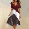 Women's Summer Fashion V-Neck Flared Dress Short Sleeve Striped Geometric Dresses