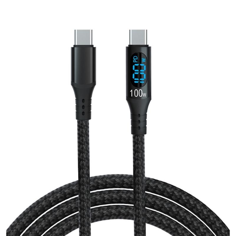 

Braided USB C Charging Cable for Phone Tablet 1 Meter 100W 5A Fast Charge Real Time Power Monitor Type C To C Cord 1