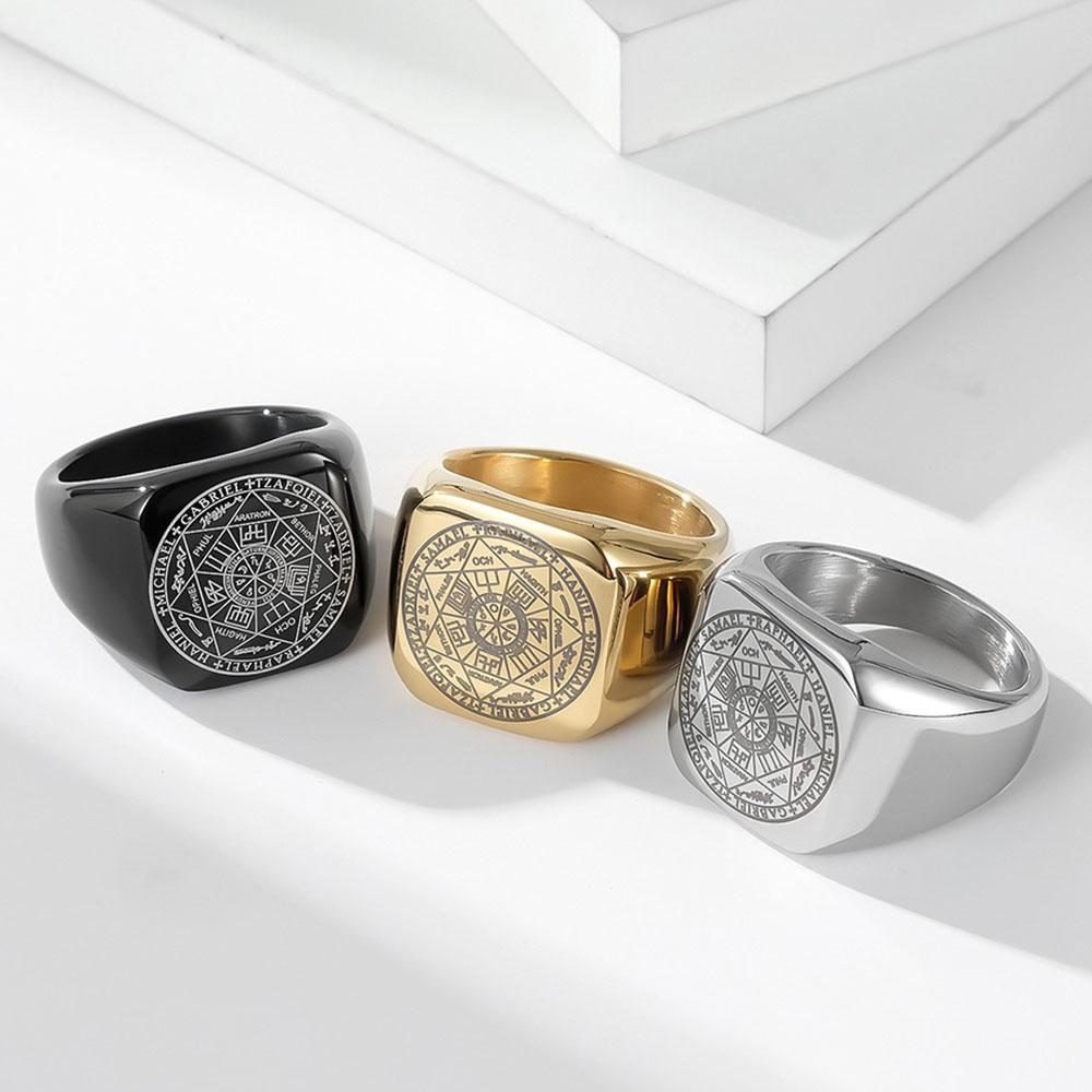 Solomon Kabbalah Seal Titanium Steel Ring European and American Style Seven-pointed Star Rings Hand Jewelry