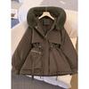 Women's  Winter Detachable Fur Collar Parka, Short Hooded Waist-cinched Warm Coat With Pockets