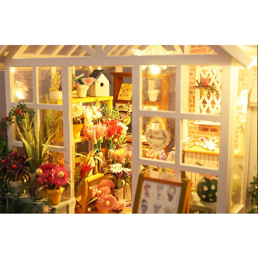Sosa Florist Romantic DIY Dollhouse Kit, Miniature Collection for Beginners, Includes Acrylic Case (M-009)