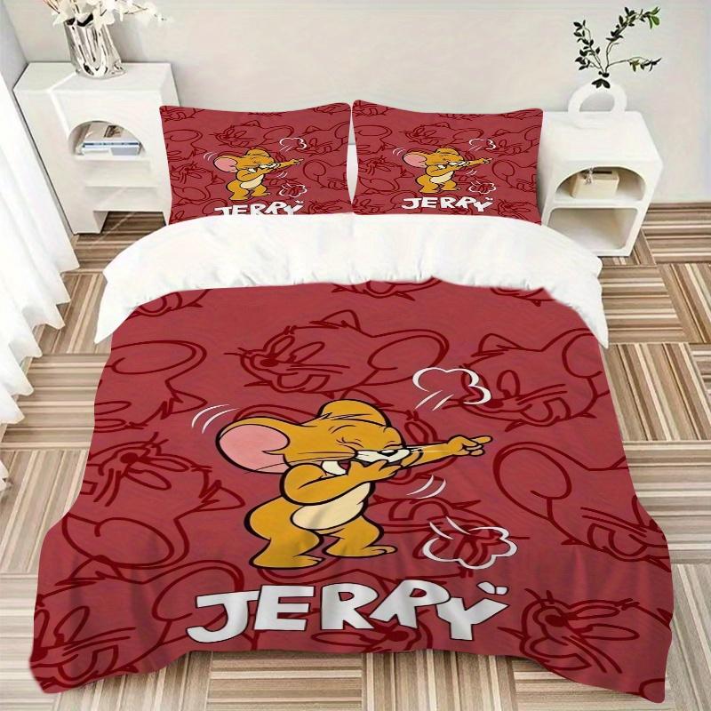 3pcs Jerry Mouse Printed Bedding Set, Soft and Comfortable Quilt Cover for Bedroom, Guest Room (1 Duvet Cover + 2 Pillowcases, Pillow Core N