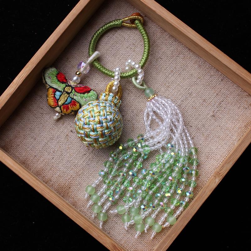 Number 16 Handmade Tassel Accessory with Ball Charm, Pearl, and Spinel Details.