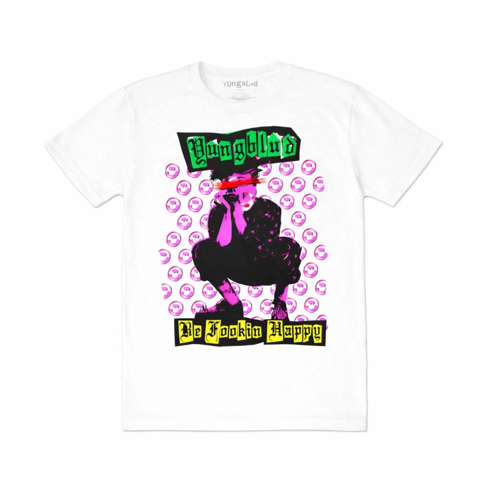 Official Yungblud Be Fookin Happy White Neon Graphic Alt T-Shirt 4XL