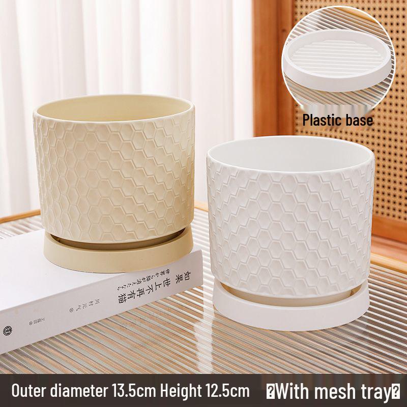 Elegant Large Ceramic Flower Pot with Saucer for Home - Light Luxury Style Ideal for Orchids, Succulents, and Green Plants